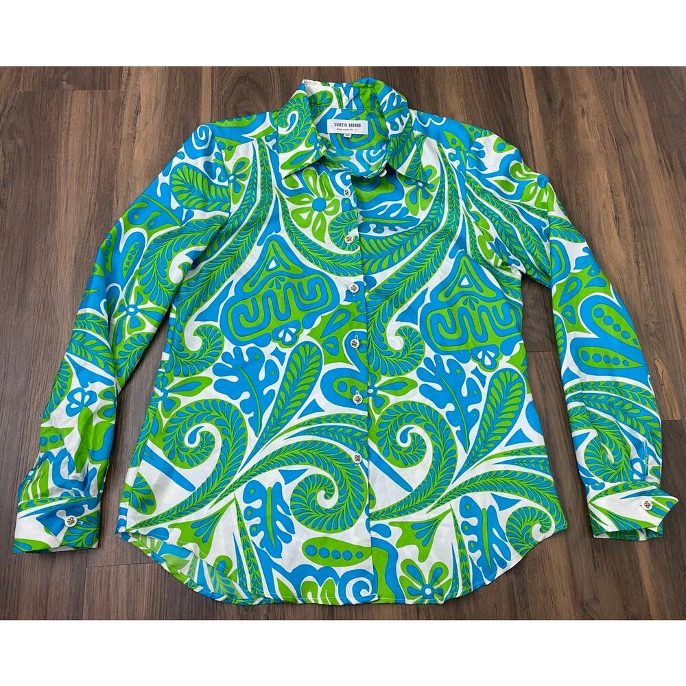 Women Skirtin Around New Canaan CT USA paisley silk retro disco shirt, 10